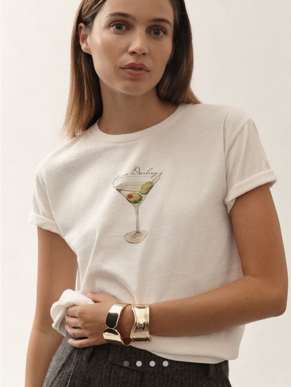 Anthropologie White Tee with Martini & Olive Graphic